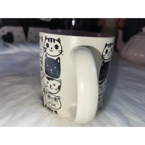 SPECTRUM Kitty Cat Friends Embossed 21oz Mug Cream PINK Hand Painted Cat Faces - Picture 5 of 9